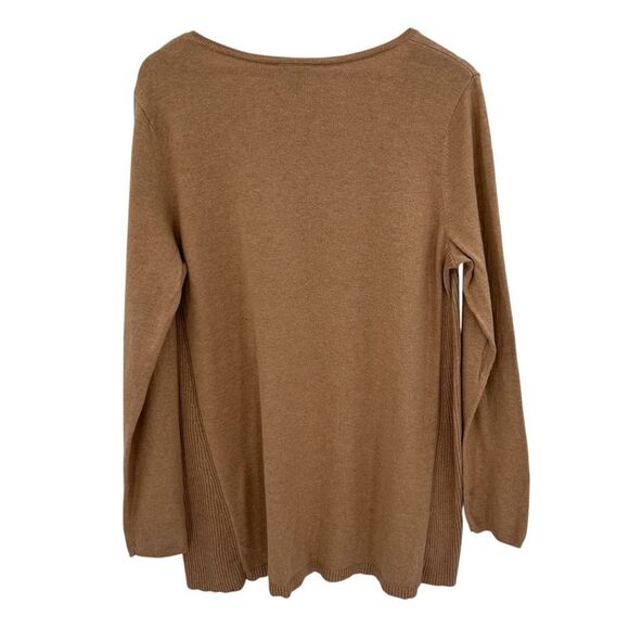 J. Jill Elise A-Line Tunic Sweater tan Scoop neck Ribbed detail size large - Picture 4 of 6